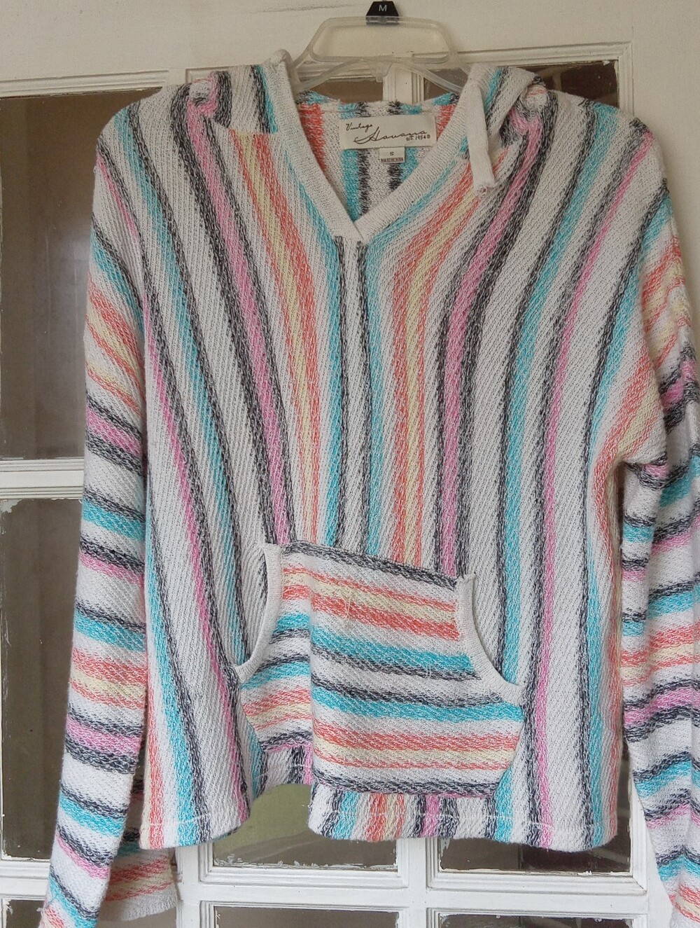 Vintage Havana Pastel Striped Baja Hoodie Pullover SZ S